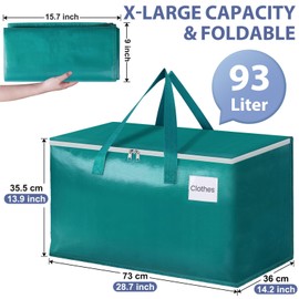 StorageRight Moving Bags-Heavy Duty Moving Boxes, Storage Totes with Zipper, Reinforced Handles and Tag Pocket-Collapsible Moving Supplies for moving, Storage and Travel 93L(Green-6 Pack)