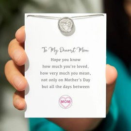 DivaGlamz Mom Heart Pendant Necklaces, Initial Stainless Steel Circle Cubic Zirconia Grateful Pendant Necklace Trendy Mother'S Day Jewelry Gift For Mama, Large, Stainless Steel, No Gemstone