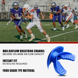 Gy Football Mouth Guard Football Mouthpiece, Mouthguard with Strap for Hockey/Lacrosse/Wrestling/Boxing/Basketball, Fits Adults/Youth/Kids 11+ (Bule)
