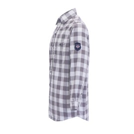 BOCOMAL Men's FR Plaid Shirt - Flame Resistant, NFPA2112/CAT2, 7.5oz Cotton, Gray/White, Button Down Welding Shirt