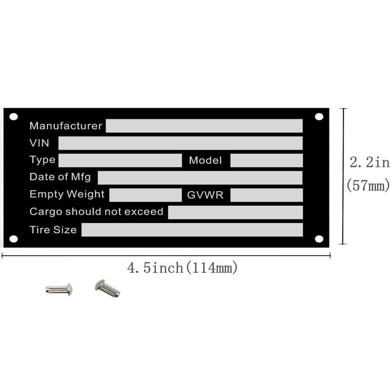 cwZhen Blank Trailer VIN ID Plate Data TAG Model Identification