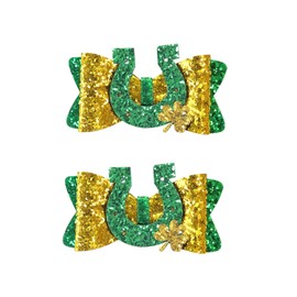 St. Patrick's Day Hair Clips Cute Gold Clover Claw Clips for Girls Bow Small Hair Clip Design Fashion Hair Accessories for Women Party Claw Clip 2Pcs (Bow B)