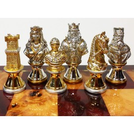 Metal Medieval Times Crusades Knight Busts Chess Men Set Gold and Silver Color Plating - NO Board