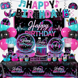 208PCS wellspar Karaoke Music Party Decorations Tableware Set, 25 Guests