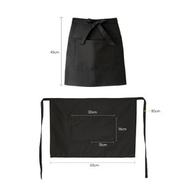MQWDGJ Waiter's Apron, Vorbinder Apron 85 x 55 cm (L x W), Adjustable Apron with 2 Pockets, Unisex Waiter's Apron for Kitchen, Restaurant, Café (Black), black