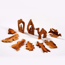 KASSIS Geschenkartikel Olive Wood Christmas Decoration Tree Decoration Pendant Set of 10 Handmade in Bethlehem