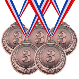 Hilitchi 5Pcs Bronze Award Medals - Olympic Style Winner Medals 3rd Place Medals with Ribbon