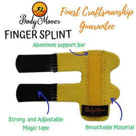 BodyMoves 2 Finger Splints plus 2 sleeves for Trigger Mallet Broken Finger brace joint support for men and women- ideal for seniors (4 pc set, Sunny Yellow)