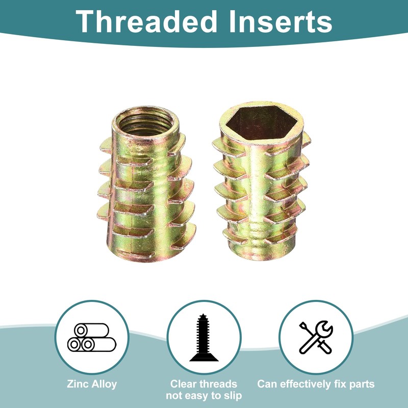 uxcell 20Pcs Hex Threaded Inserts, M8-1.25x20 Zinc Alloy Hex-Flush Thread