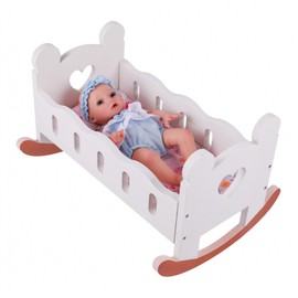BABESIDE 3 Pcs Baby Doll Crib Set Wooden Baby Doll Cradle for Dolls Up to 15 Inch, Babydoll Accessories Doll Furniture with Bedding Set for Kids Pretend Play Toys, White Babydoll Bed
