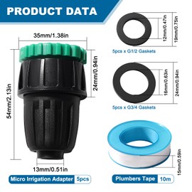 VooGenzek 5 PCS G1/2 G3/4 to 13/16 mm Irrigation Quick Connector, Micro Irrigation Adapter with Lock Barbed, Agriculture Irrigation Fittings, for Lawn, Farm, Garden