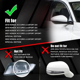 White Left Driver Side Mirror Cover Cap Housing Replacement for 2018 2019 2020 2021 2022 10th Honda Accord LX, EX, Sport without Turn Signal Model