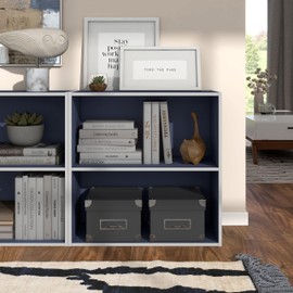 HOMES: INSIDE + OUT Apexa 2-Tier Cube Storage Organizer Shelves, Stackable Wood Bookcase Fits Cubby Bins for Organization, Dorm Teen Room Decor & Home Office, Steel Blue