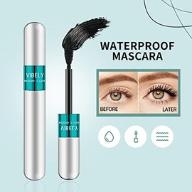 2 in 1 Mascara 5x Longer Waterproof Lash Cosmetics Natural Lengthening and Thickening Effect No Clumping Superstrong Magic 4d Silk Fiber for Vibely Ma