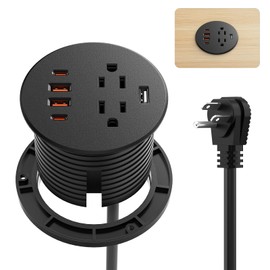 QBA Recessed Power Grommet with USB Data Transfer, Desk Charging Station with USB-C 35W，2 AC Outlets, 3 Inch Flush Mount Power Outlet for Home Office Furniture