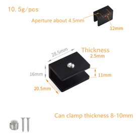Pack of 12 Adjustable Glass Brackets, Aluminium Alloy Glass Clamp with Screws, Black Glass Bracket, Suitable for 8-10mm Thick Glass, for Window Railing Stair Bathroom