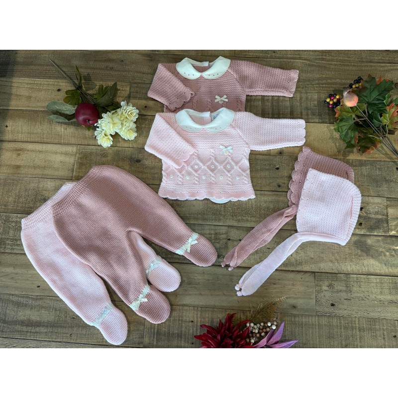 Dulce de Fresa Baby Girl 3-piece Knitted Sweater, Footed Pants,
