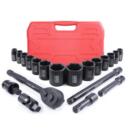 SEKETMAN 20PCS 1/2-Inch Drive Shallow Impact Socket Set,Sae（3/8-1-/14）,6 Point,CR-V steel,Includes Extension Bar,Universal Joint and Ratchet Handle