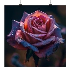 Dew Drops on Rose Uncoated Square Poster - Rose Lover Presents - Rose Presents - 16 x 16 inches