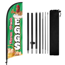 Farm Fresh Eggs Advertising Feather Flags Banner 8Ft, Farm Fresh Eggs Swooper Flag with Pole and Ground Stake, Advertising Feather Flag Signs for Farm Fresh Eggs Business