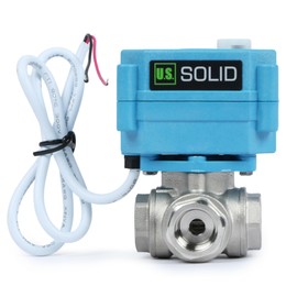 U.S. Solid 3/8'' 3 Way Stainless Steel Motorized Ball Valve AC110-230V - Heavy Duty Multipurpose L Type Non-Portable Water Shutoff Valve - 3 Way Ball Valve with Manual Function, Standard Port