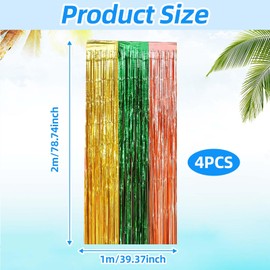 Tinsel Foil Fringe Curtains, Hawaiian Luau Party Decorations Set - 2 Rose Gold, Green & Gold Foil Tassel Curtains, 39x79 Inches, 1x2m, Streamers Backdrop for Pink Party Birthday Wedding Bachelorette