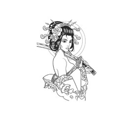 kobench Cool Temporary Tattoos,Woman In Kimono With A Knife In Her Left Hand - K156 Design,Waterproof,Easy-to-Apply,Long Lasting 1-2 Weeks, Plant-Based,Women Tattoos