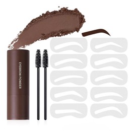 Eyebrow Stamp Stencil Kit,10 Reusable Eyebrow Stencils & 2 Eyebrow Pen Brushes Kit,Two Usages for Hairline Shadow Powder & Eyebrow Stamp Powder Stencil,Waterproof Lasting No Transfer Dark Brown