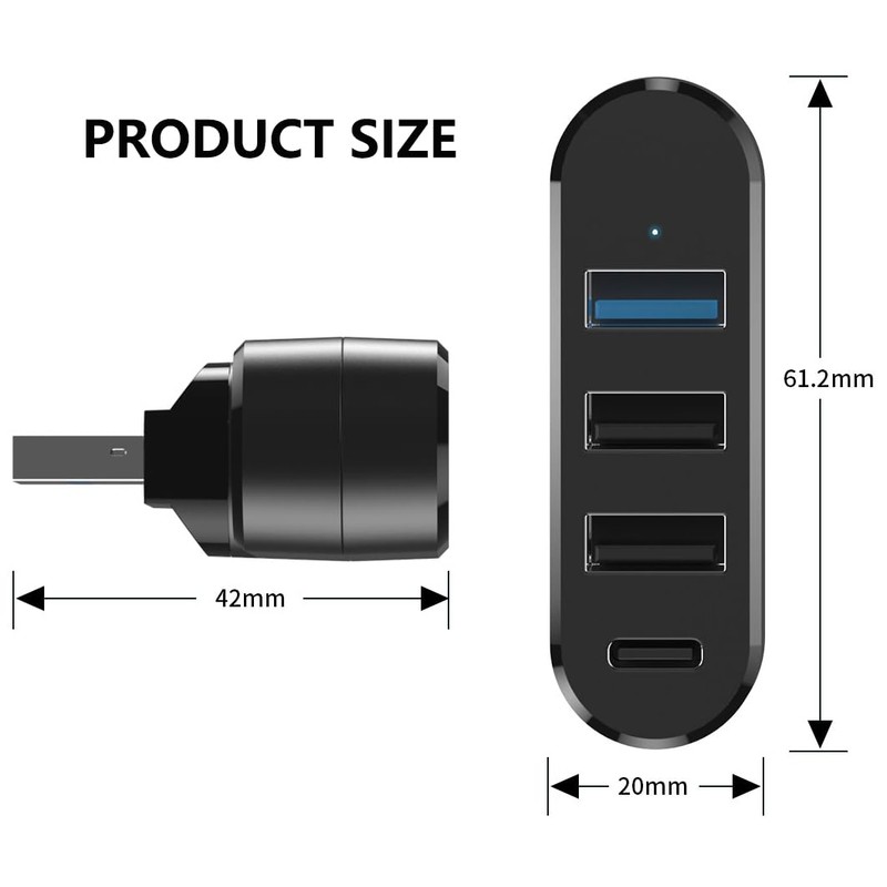 4Ports USB 3.0 Hub [90°/180° Degree Rotatable], USB Splitter Extender