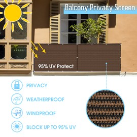 2'6" x 28' Brown Balcony Privacy Screen Fence Windscreen Cover for Apartment, Deck, Patio, Backyard, Outdoor Pool, Porch, Railing - 95% UV Blockage, Zip Ties Included, Customized
