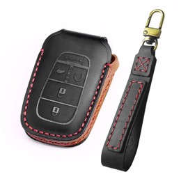SENSHINE for Honda Key Fob Cover with Keychain for Civic Accessories 2025 2024 2023 2022 CRV 2025 2024 2023 Accord/HRV/Pilot 5 Button Leathe Key Case Shell Protection Key Cover (Red Stitch)