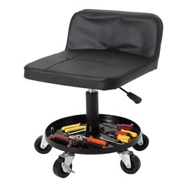 Rolling Mechanic Stool, 300 LBS Capacity, 18" to 22" Height Adjustable Shop Stool with Soft Cushion, Tool Tray & 3" 360° Lockable Swivel Wheels for Garage, Auto Repair, Workshop, ‌Heavy Duty, Black