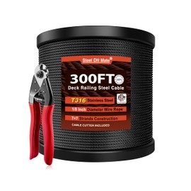Steel DN Mate 300ft 1/8" Black Cable Railing Wire Rope, T316L Marine Grade Stainless Steel Cable for Stair Deck Cable Railing System, 7 × 7 Strands Construction Wire Railing Hardware with Cutter