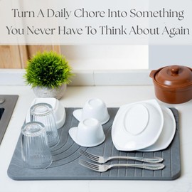 LIFSEZY- Stone Dish Drying Mat For Kitchen Counter, Super Absorbant Fast Drying Diatomaceous Earth Dish Drying mat, non slip, heat resistant, Gray, 15.3"" x 11.8''., sdm001