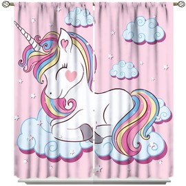 Unicorn Curtain for Kids Bedroom,Pink Cartoon Rainbow Darkening Curtains Decor Sliding Curtains Decorative Curtains for Girls Boys Baby Room,Living Room Decoration 42x63inch(107x160cm)