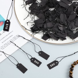 200 Pcs Black Price Tags, Gift Tags with Elastic String, Jewelry Price Tag Writable Kraft Gift Tag for Clothes Jewelry Stocking Stuffers(Black,1×0.47inch
