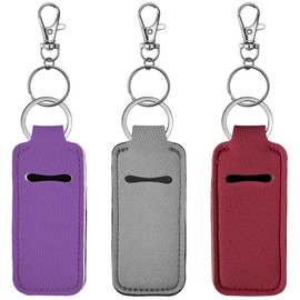 GZFCSL 3 Pack Chapstick Holder, Lip Balm Holder, Lip Gloss Key Chain, Chapstick Keychains Stocking Stuffers for Women (Purple/Red/Grey, 3 Pack)