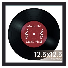 upsimples Vinyl Record Frame, Display Pictures 10x10 with Mat or 12.5 x 12.5 Without, Wall Hanging Album Cover Frames, Black, 1 Pack