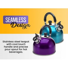 Stainless Steel Stovetop Whistling Tea Kettle 3 Liter (3-Quart) Classic Teapot with Ergonomic Handle, Works on Induction Cooktops-Blue 2409