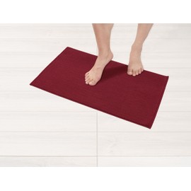 American Soft Linen Bath Rug, 17 in 24 in 100% Cotton Bath Mats Rugs for Bathroom, Slip Reducer Washable Shaggy Form Area Rugs, Burgundy Red Bath Rug