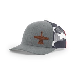 A-10 Thunderbolt II Warthog Side Panel Laser Engraved Leather Patch Richardson 112 Snapback Trucker Hat Cap Heather Grey Stars & Stripes