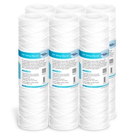 Membrane Solutions 50 Micron 10"x2.5" String Wound Whole House Water Filter Replacement Cartridge Universal Sediment Filters for Well Water - 6 Pack