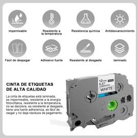 5 Piezas Cinta de Etiquetas Compatible para Brother P Touch Label Tape TZe-231, Cinta para Impresora de Etiquetas PT- D210 PT-D200 PT-H110, Cinta Laminada Estándar de 12 mm 0.47 Negra Sobre Blanco