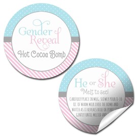 Blue Polka Dots & Pink Stripes Gender Reveal Hot Cocoa Bomb Packaging Sticker Labels, Total of 40 2" Circle Stickers (20 sets of 2) by AmandaCreation