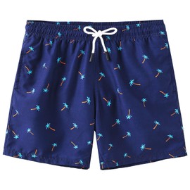 CJMJXPH Boys Swim Trunks with Compression Liner Toddler Boys Stretch Swim Shorts Quick Dry 2 in 1 Beach Shorts Navy Blue Coconut 7-8 Years