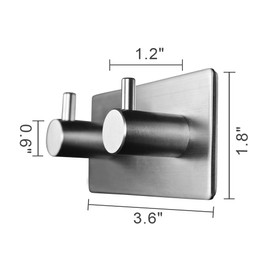Self Adhesive Hook Stick on Wall Sus 304 Stainless Steel Polished Hanging Clothes Coat Hat Hooks And Strong Heavy Duty Metal Super Power Hooks Storage Organizer (2-Hook)