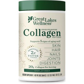 Great Lakes Wellness Collagen Peptides Powder for Skin, Hair, Nails, Joints & Digestion - Unflavored - Quick Dissolve Hydrolyzed, Non-GMO, Keto, Kosher - 16oz