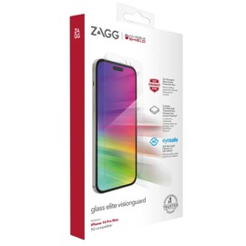 ZAGG Protector de visualización de vidrio invisible Elite VisionGuard para Apple iPhone 14 Pro Max, 5 veces más fuerte, protección contra luz azul, tecnología antihuellas, fácil de instalar,