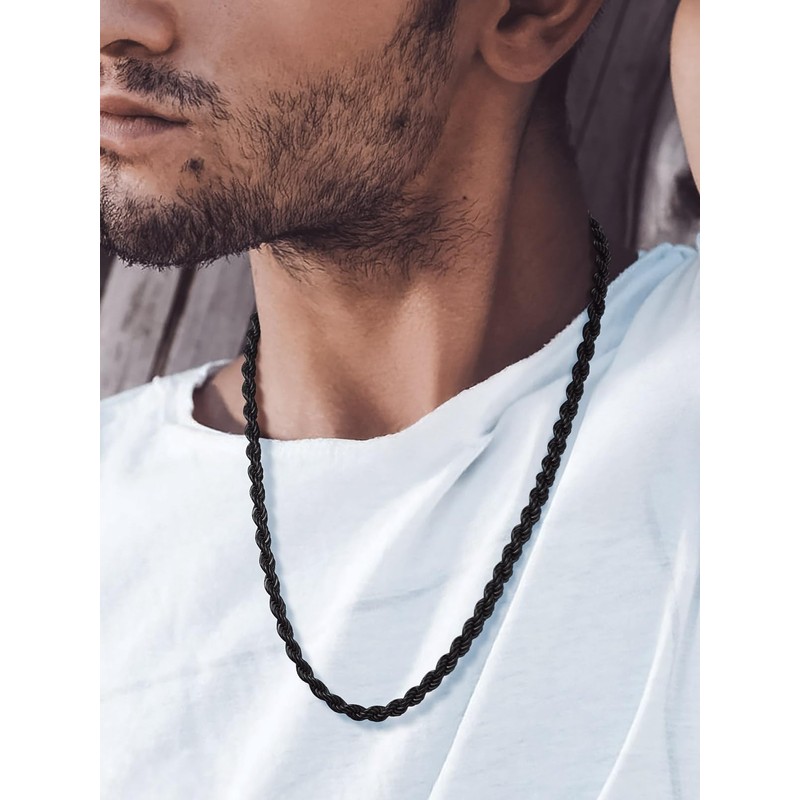 Mens 6MM Rope Chain Necklace 22 Inch Solid Stainless Steel