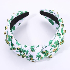 Boderier St.patricks - Diadema de trébol verde, diadema con nudo de vidrio y accesorios para fiestas (patrón de trébol)